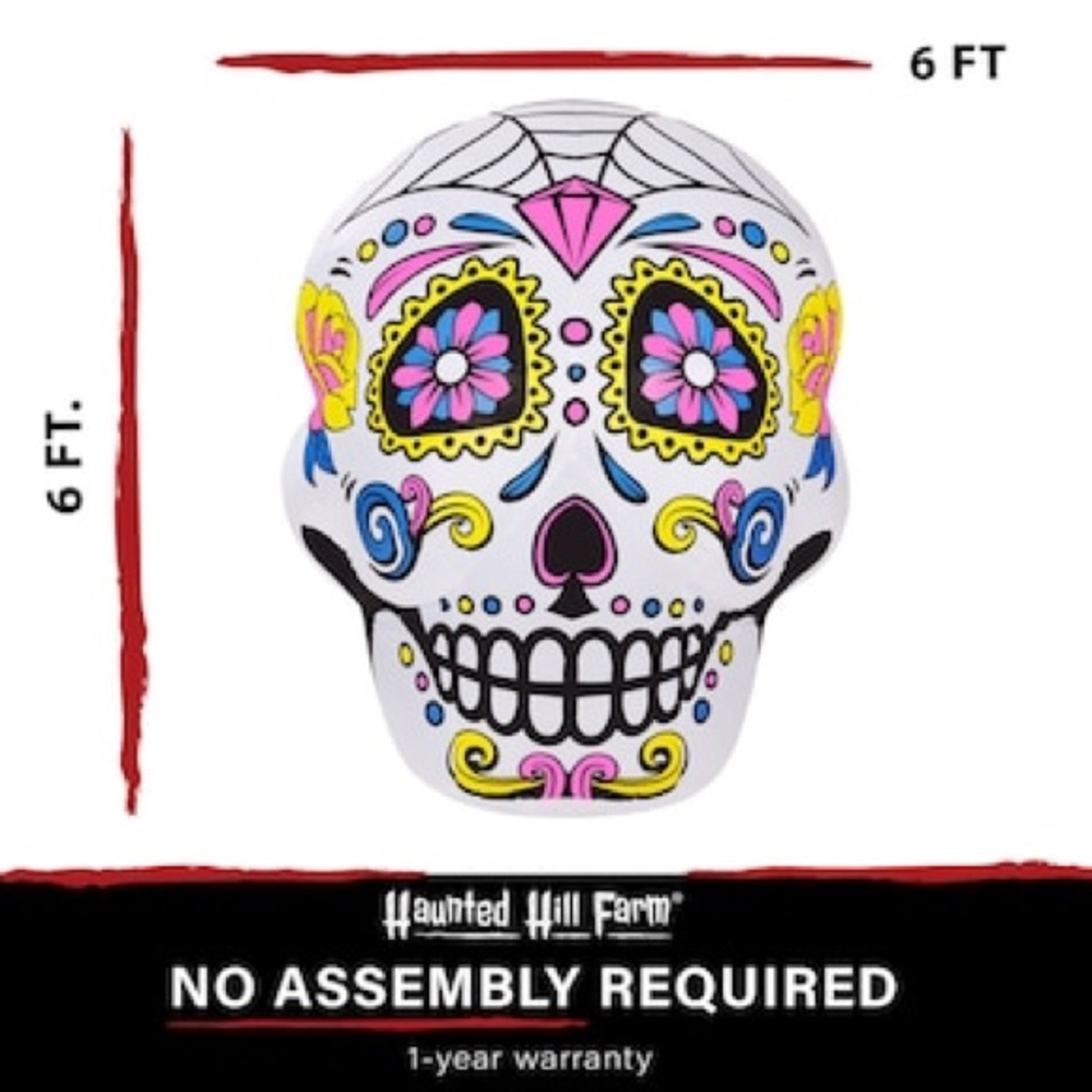 Colorful Sugar Skull Inflatable Haunted Hill Farm 6-ft Lighted Skull Inflatable - Picture 5 of 7